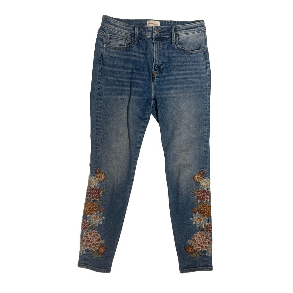 Driftwood Jeans Womens W27 Jackie High Rise Floral Blue Embroidered Boho Preppy